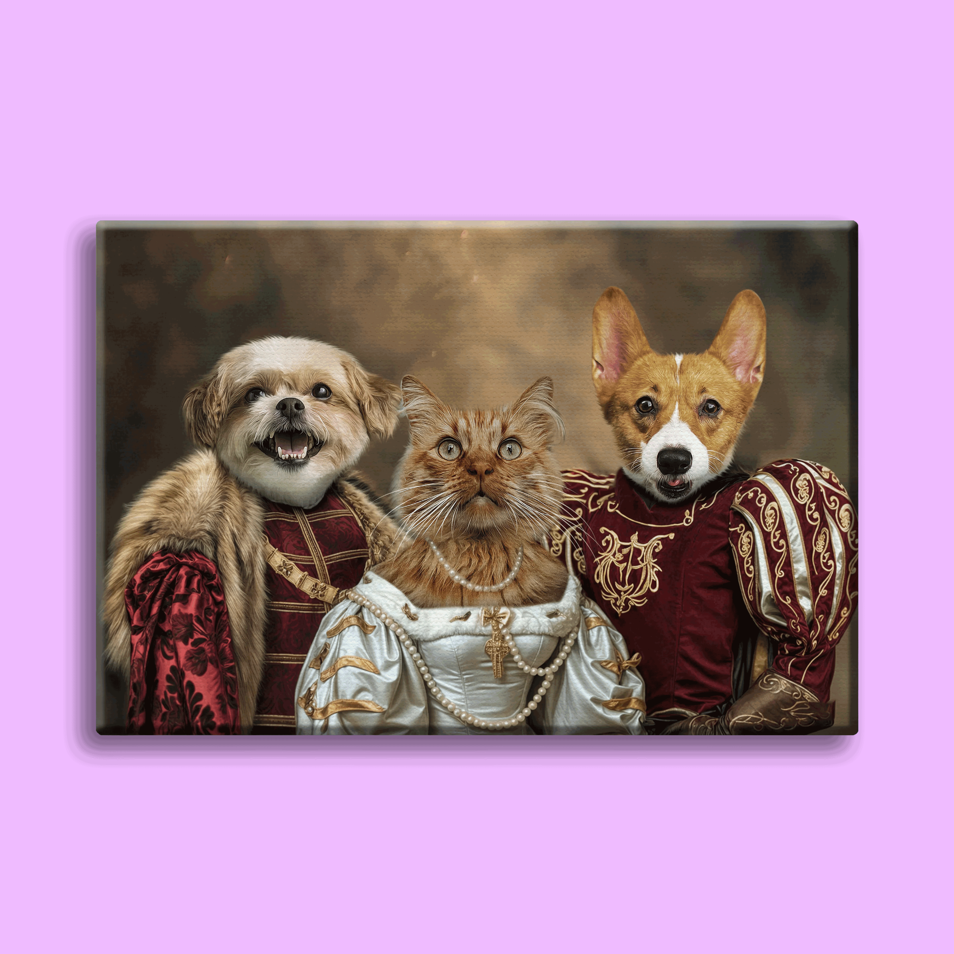 Noble Pet Trio – Royal Multi-Pet Portrait